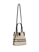 balmain canvas leather bucket bag beige