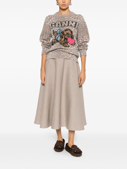 Ganni Crewneck Wool Sweater Brown