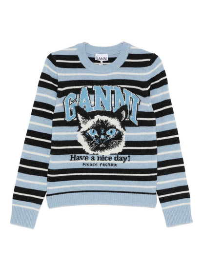 Ganni Wool crewneck sweater LIGHT BLUE