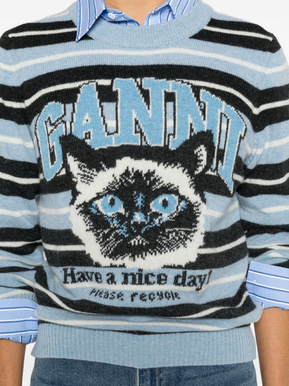 Ganni Wool crewneck sweater LIGHT BLUE
