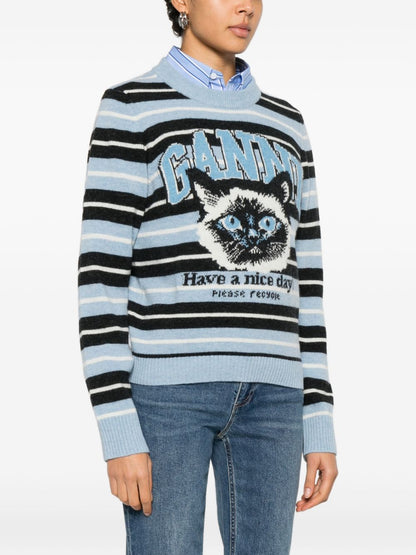 Ganni Wool crewneck sweater LIGHT BLUE
