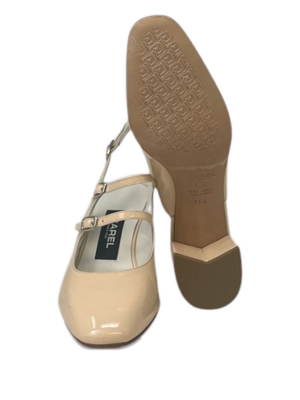 Carel Paris Patent Block Heel Slingbacks Beige