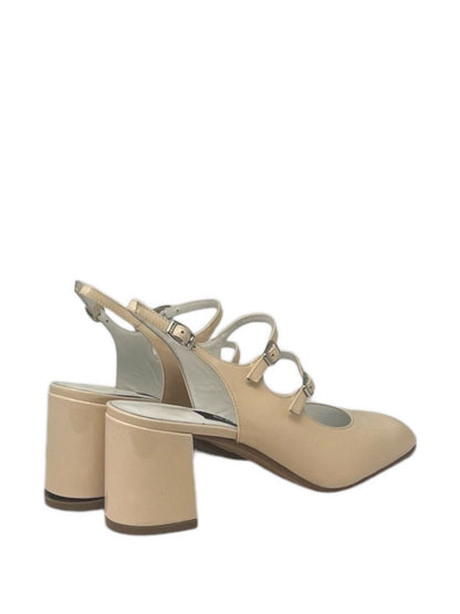 Carel Paris Patent Block Heel Slingbacks Beige