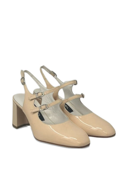 Carel Paris Patent Block Heel Slingbacks Beige
