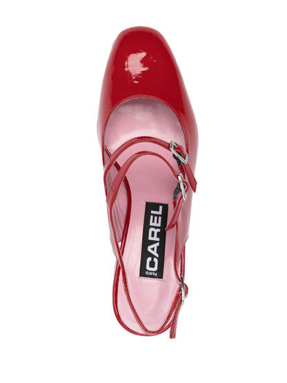 Carel Paris Patent Block Heel Slingbacks Red