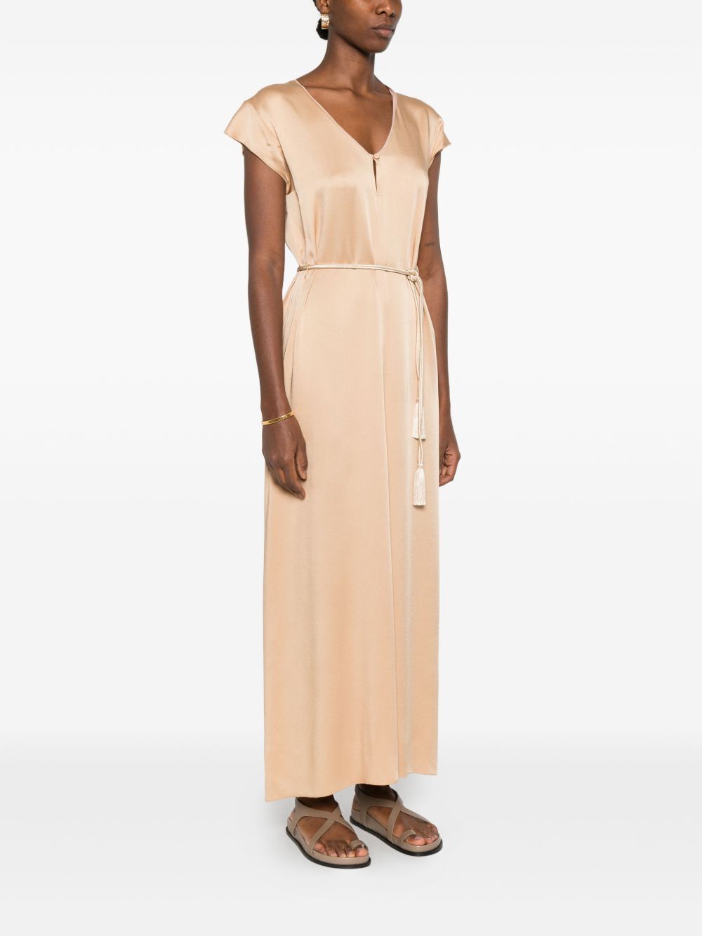 Forte Forte V-Neck Tassel Midi Dress Beige