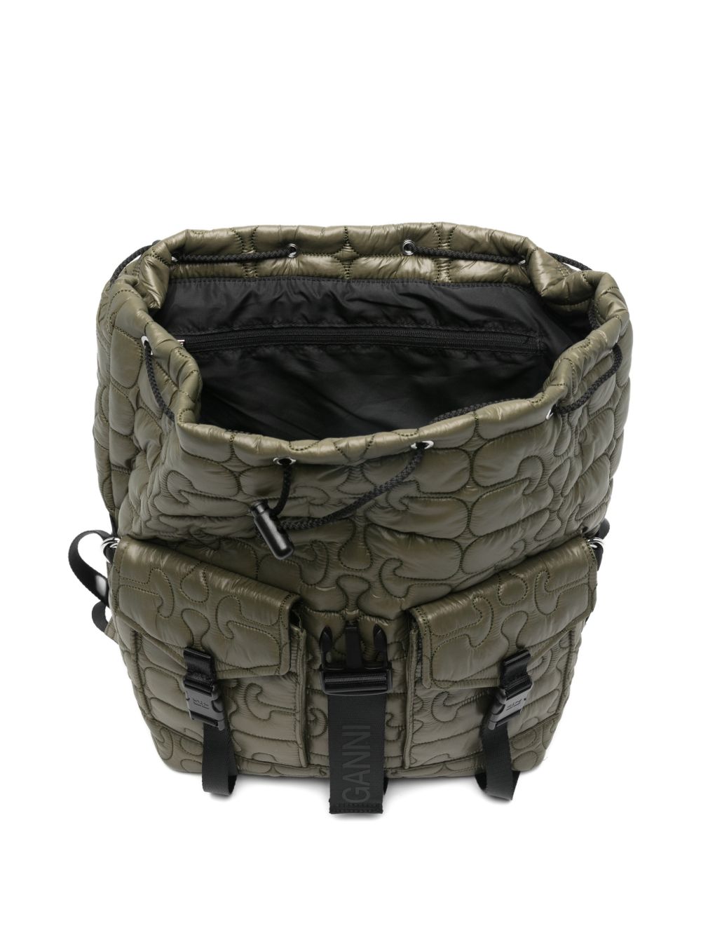 Ganni Quilted Flap-Pocket Backpack - Green