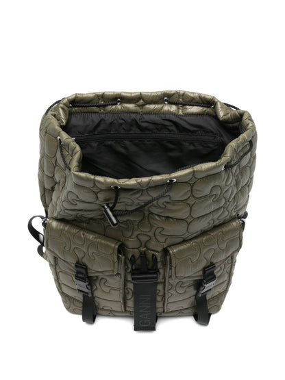 Ganni Quilted Flap-Pocket Backpack - Green
