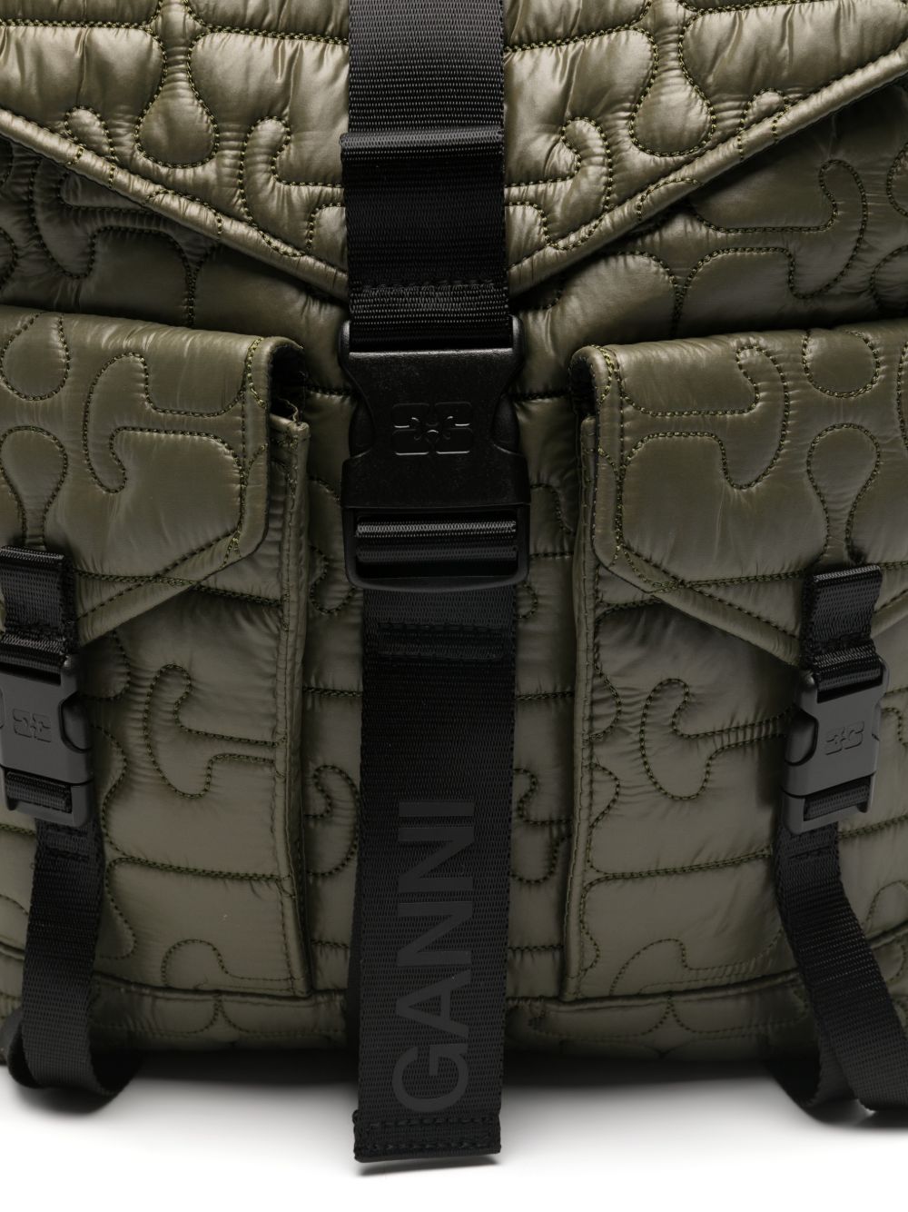Ganni Quilted Flap-Pocket Backpack - Green