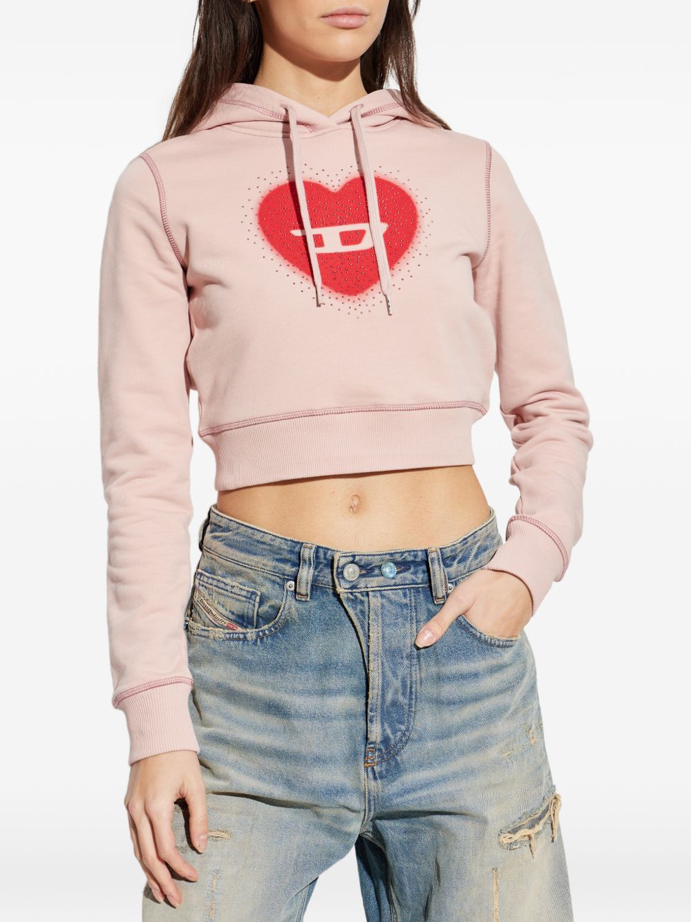 Diesel Heart Print Cotton Hoodie Powder