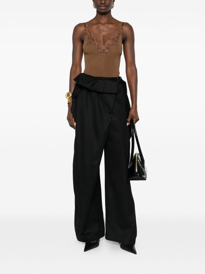 Saint Laurent Ribbed Lace Silk Camisole Brown brown