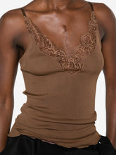 Saint Laurent Ribbed Lace Silk Camisole Brown brown