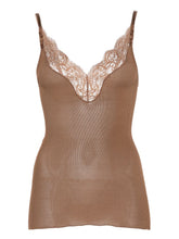 Saint Laurent Ribbed Lace Silk Camisole Brown brown