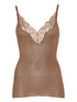 Saint Laurent Ribbed Lace Silk Camisole Brown brown