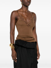 Saint Laurent Ribbed Lace Silk Camisole Brown brown