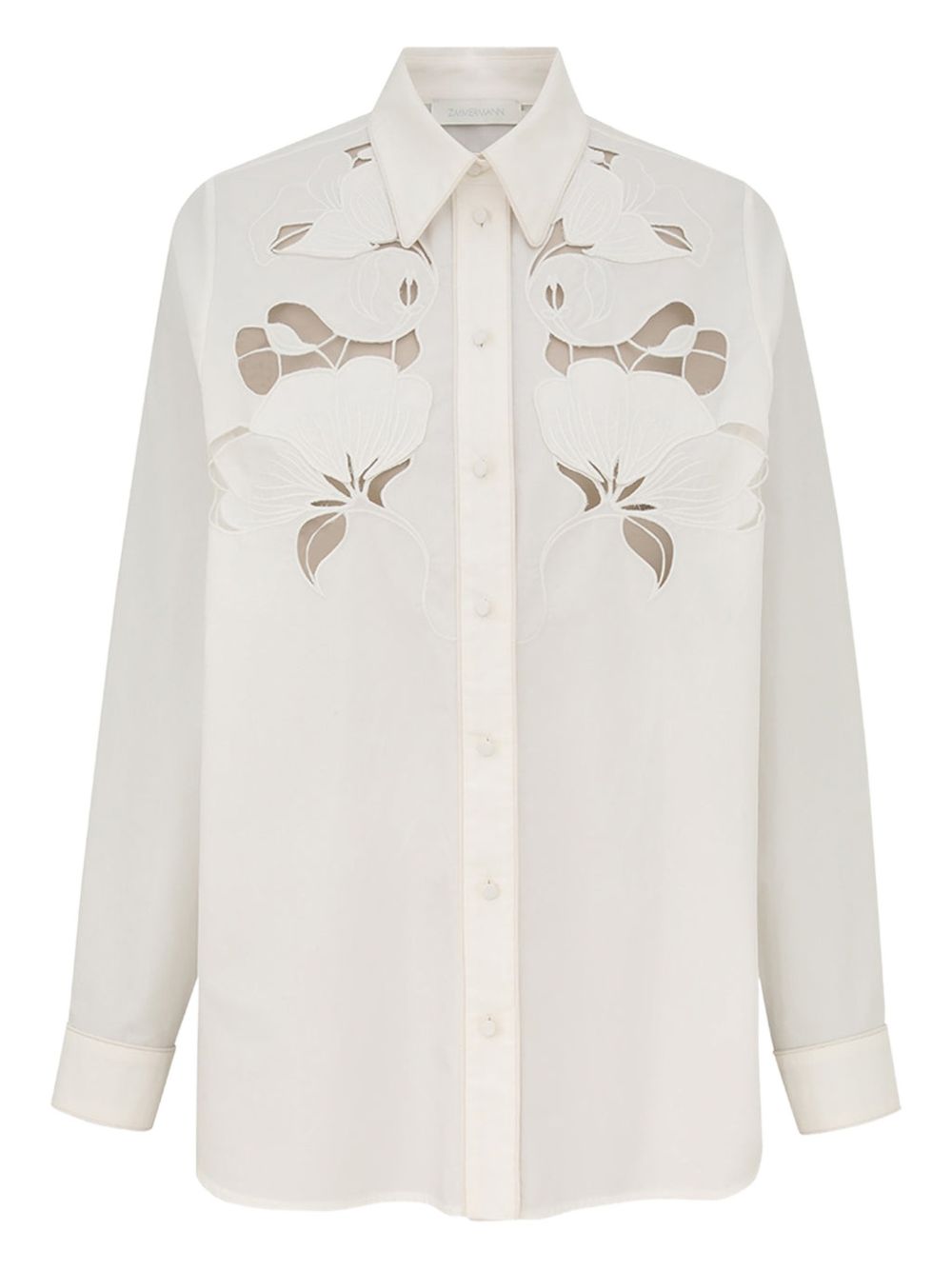 Zimmermann Floral Embroidered Cotton Shirt Ivory