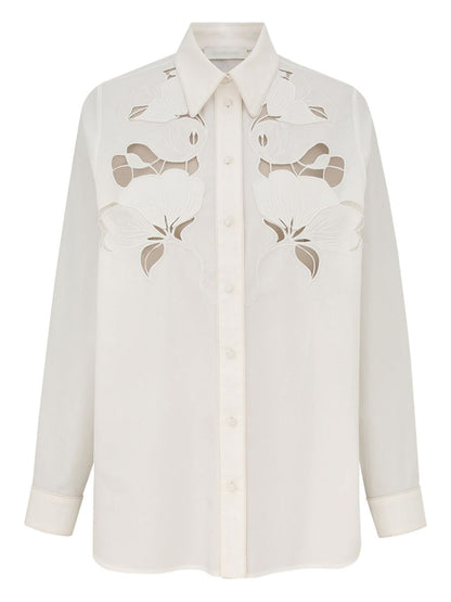 Zimmermann Floral Embroidered Cotton Shirt Ivory
