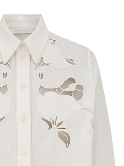 Zimmermann Floral Embroidered Cotton Shirt Ivory
