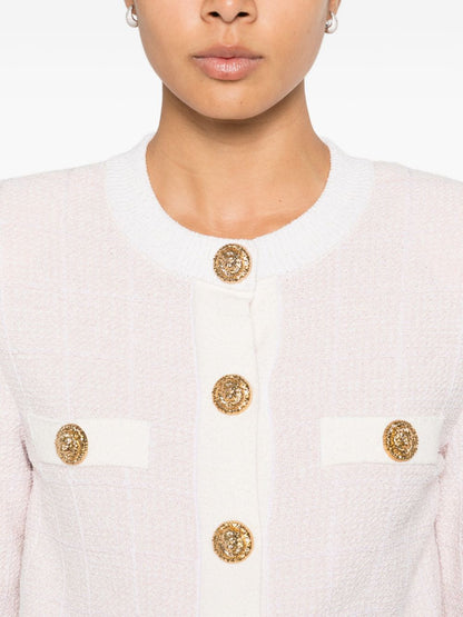 Balmain Tweed Knit Cardigan Pink