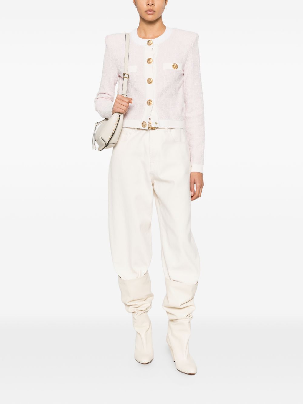 Balmain Tweed Knit Cardigan Pink