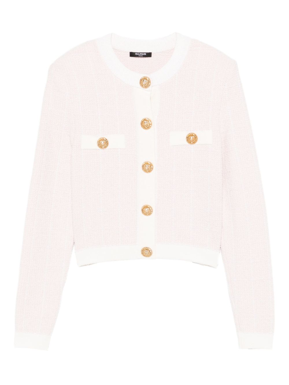 Balmain Tweed Knit Cardigan Pink