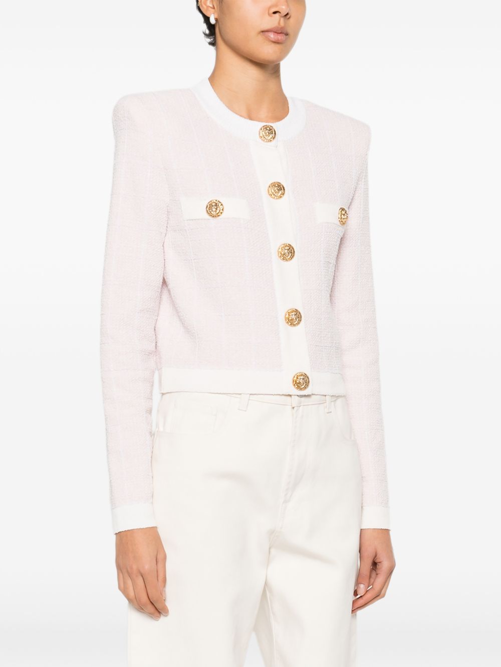 Balmain Tweed Knit Cardigan Pink