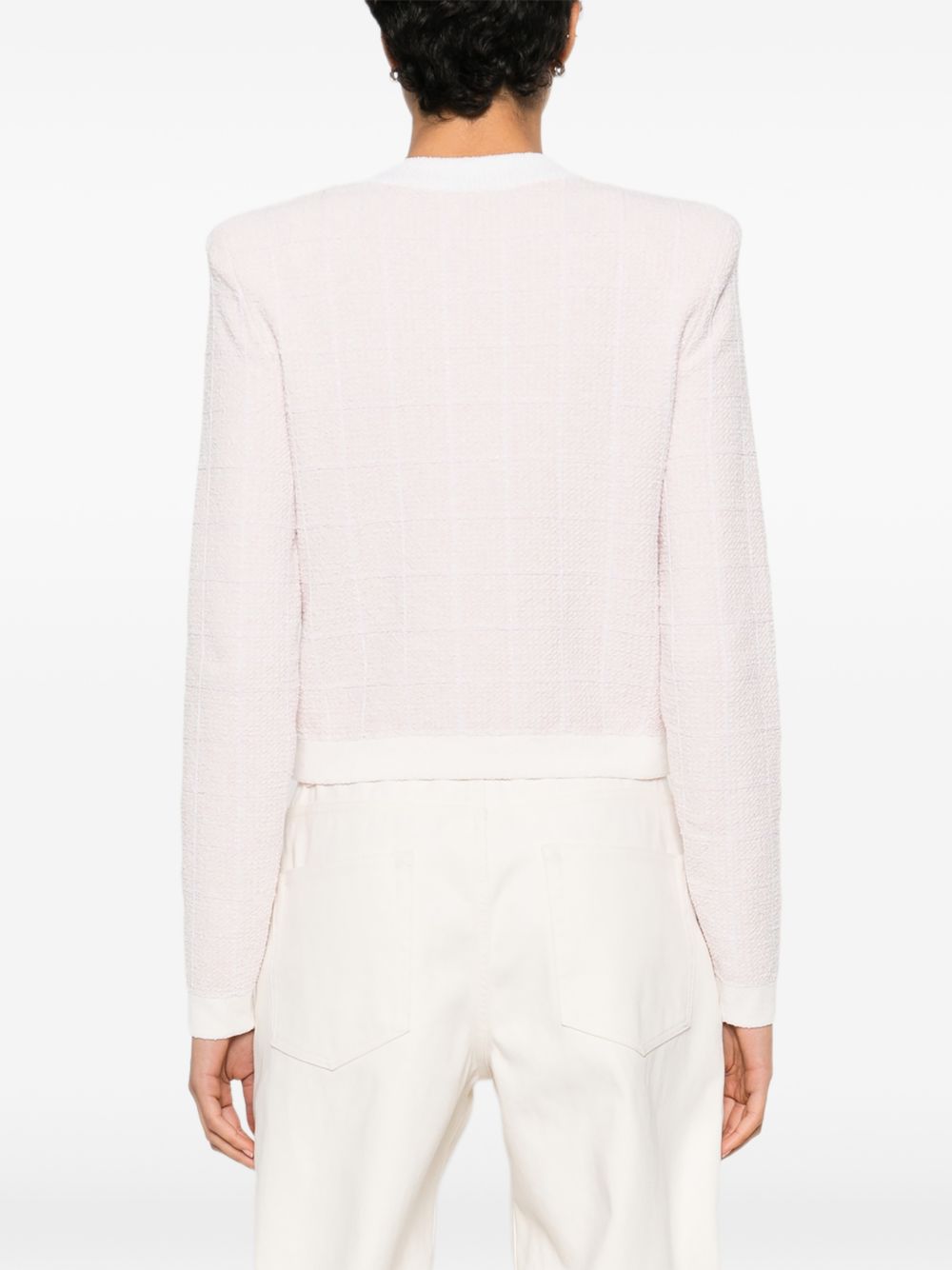 Balmain Tweed Knit Cardigan Pink