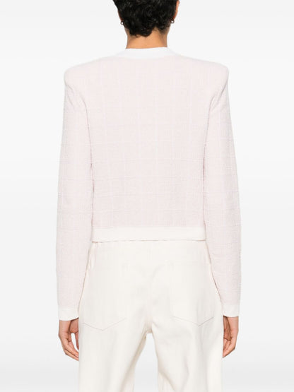 Balmain Tweed Knit Cardigan Pink