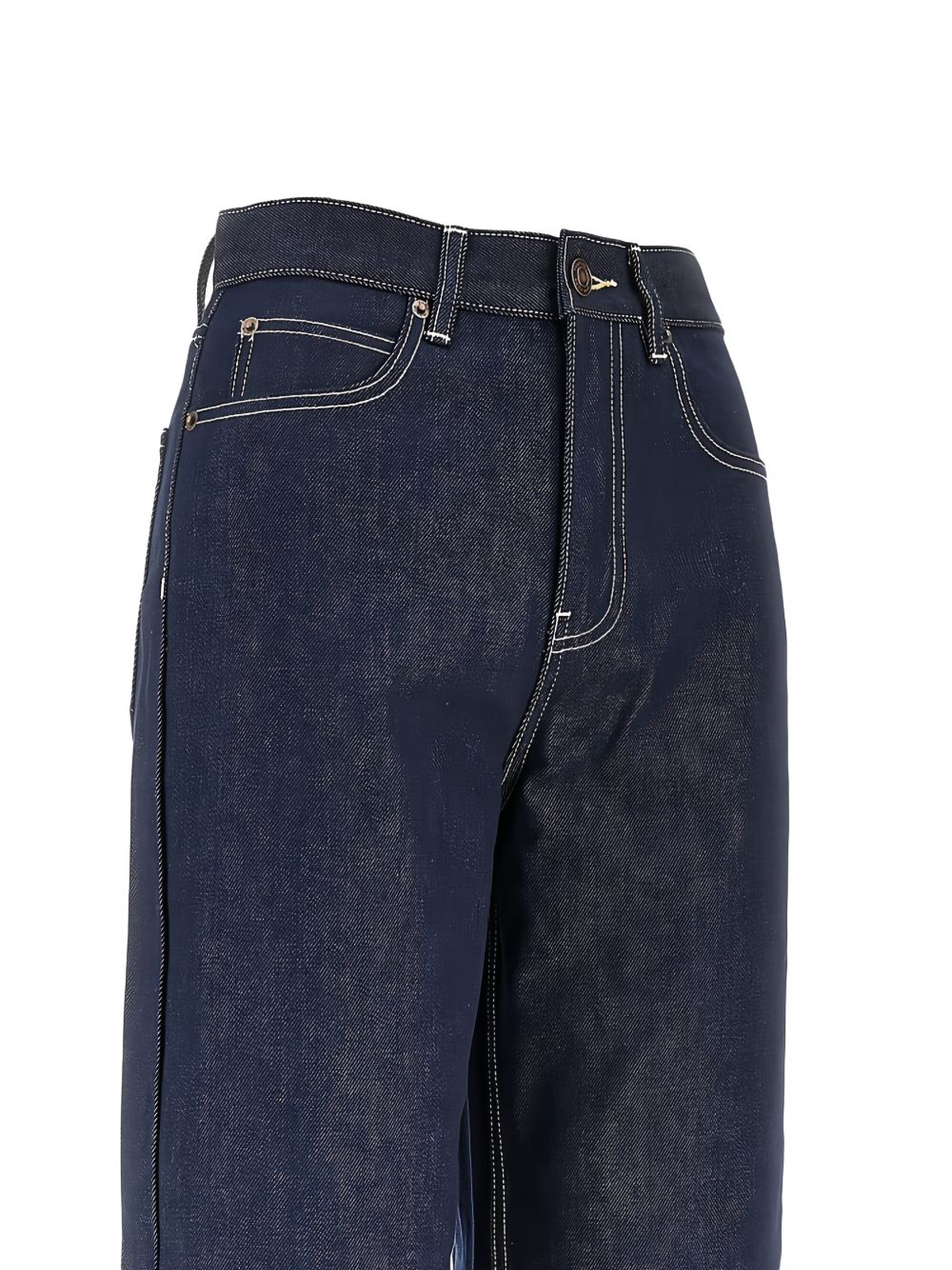 Tory Burch Straight Leg Contrast Cuff Jeans Blue
