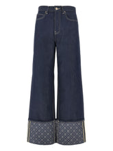 Tory Burch Straight Leg Contrast Cuff Jeans Blue