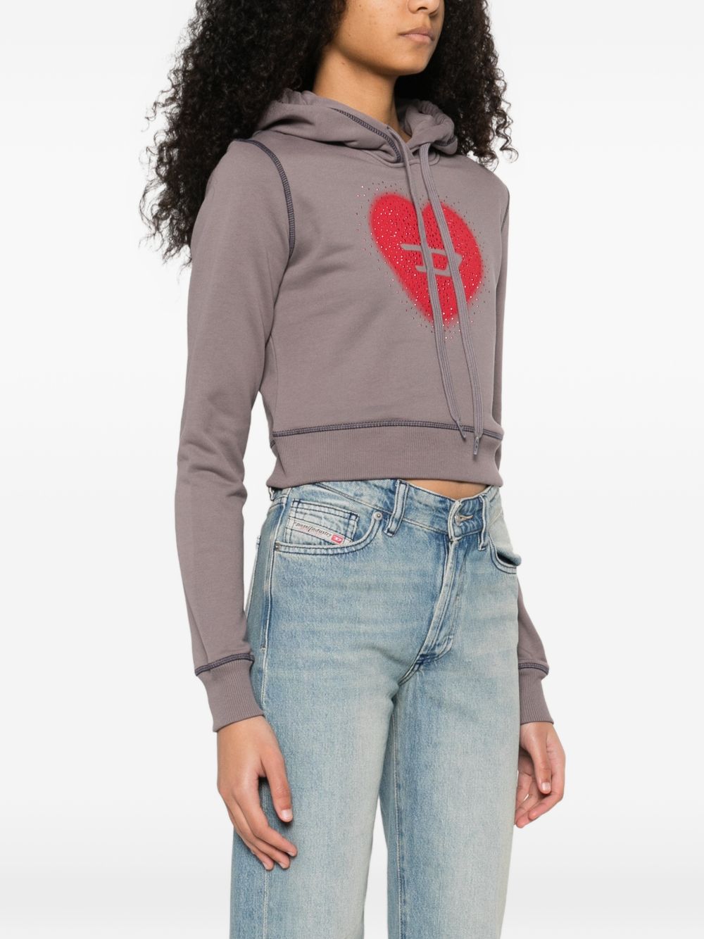 Diesel Heart Cotton Hoodie Grey