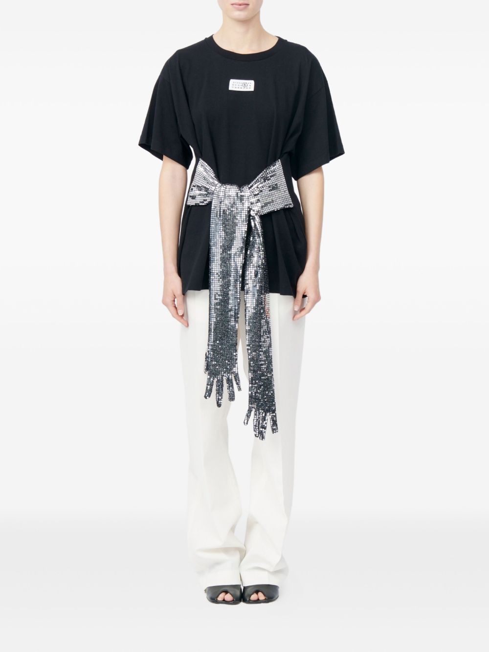 MM6 Maison Margiela Cotton Sequin Belted T-Shirt Black