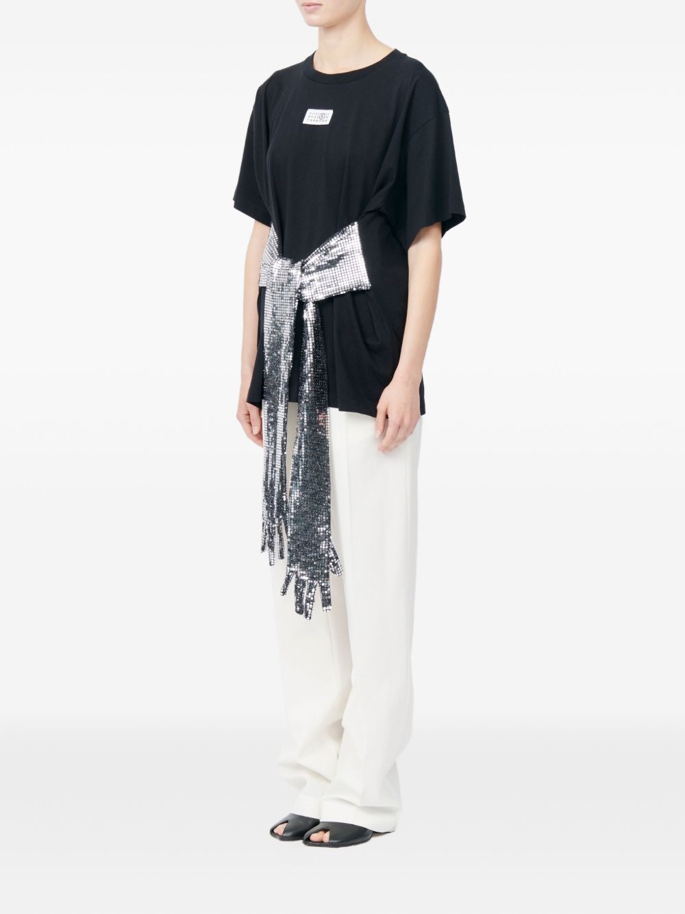 MM6 Maison Margiela Cotton Sequin Belted T-Shirt Black