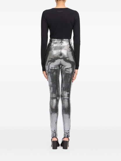 MM6 Maison Margiela High-Waisted Sequin Leggings Silver