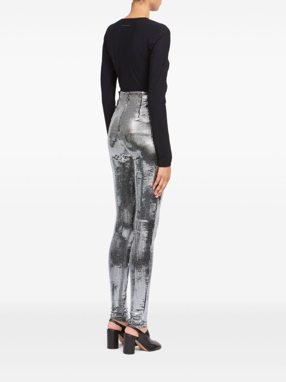 MM6 Maison Margiela High-Waisted Sequin Leggings Silver