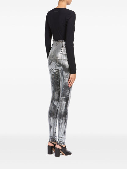 MM6 Maison Margiela High-Waisted Sequin Leggings Silver