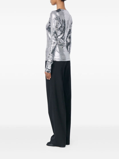 MM6 Maison Margiela Metallic Grid Crew Top Silver