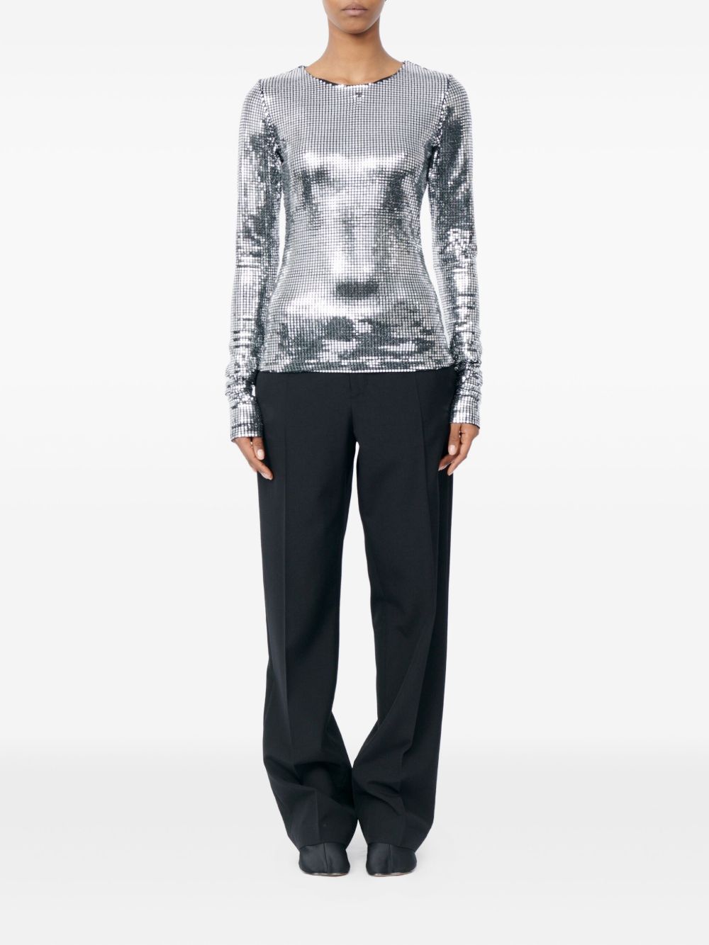 MM6 Maison Margiela Metallic Grid Crew Top Silver
