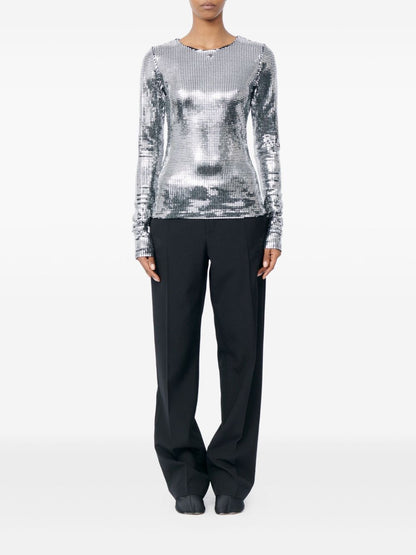 MM6 Maison Margiela Metallic Grid Crew Top Silver