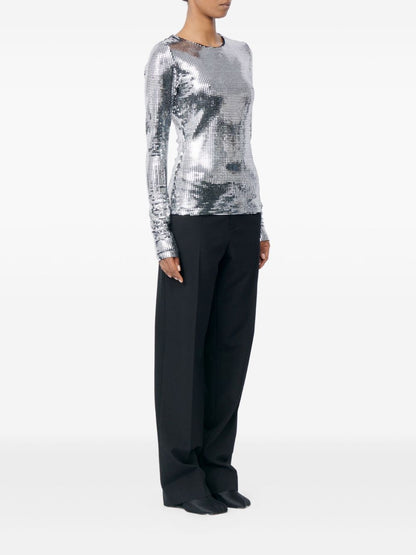 MM6 Maison Margiela Metallic Grid Crew Top Silver