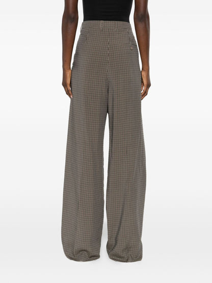 Balenciaga Checked Wide-Leg Trousers Khaki