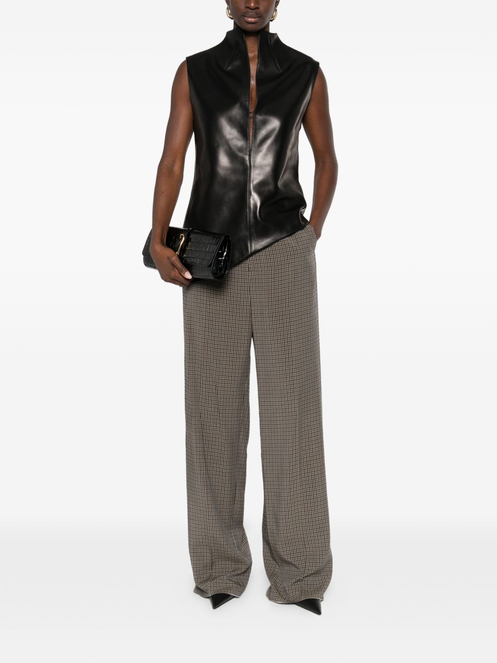 Balenciaga Checked Wide-Leg Trousers Khaki