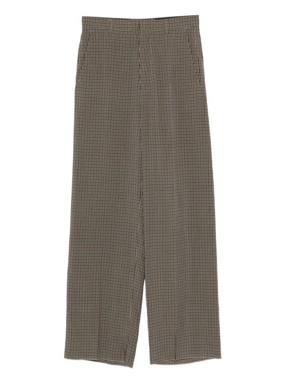 Balenciaga Checked Wide-Leg Trousers Khaki