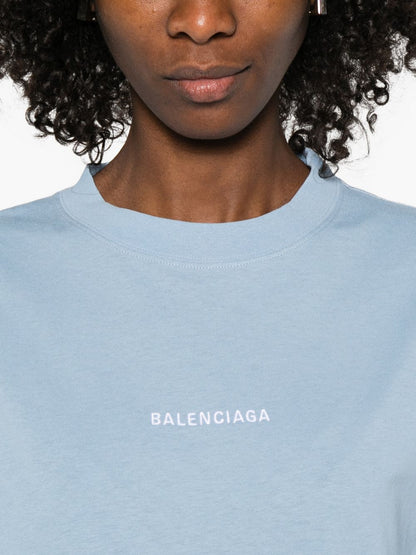 Balenciaga Logo Cotton T-Shirt Clear Blue