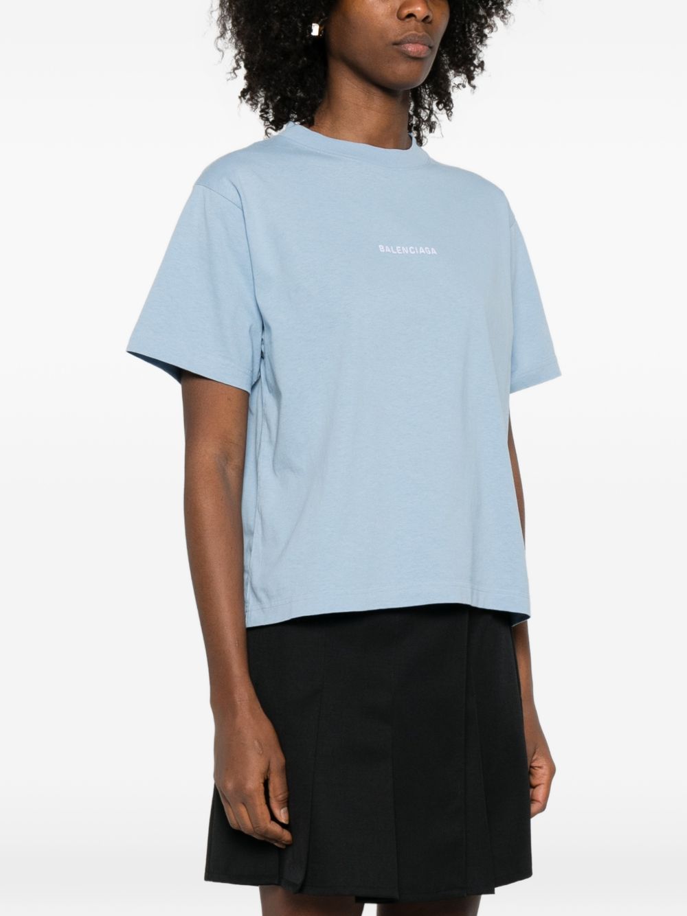 Balenciaga Logo Cotton T-Shirt Clear Blue