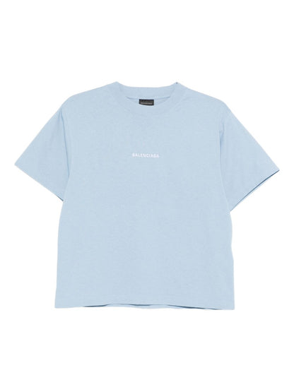 Balenciaga Logo Cotton T-Shirt Clear Blue