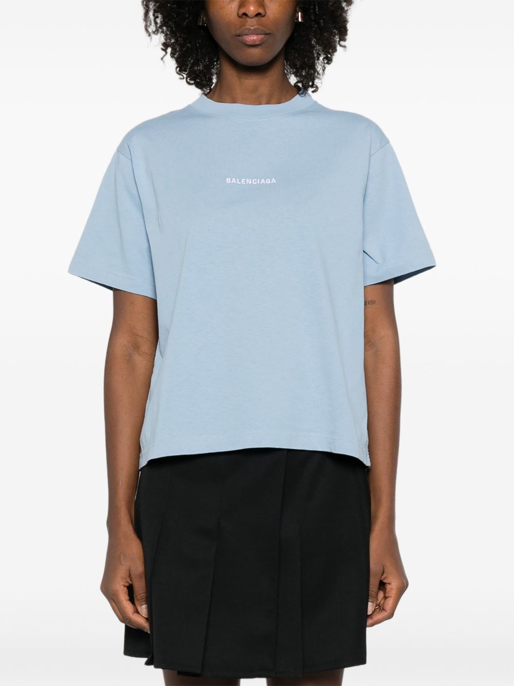 Balenciaga Logo Cotton T-Shirt Clear Blue