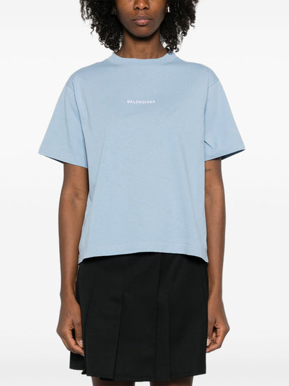 Balenciaga Logo Cotton T-Shirt Clear Blue