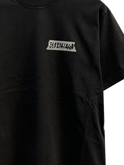 Balenciaga Logo Cotton Crewneck T-Shirt Black