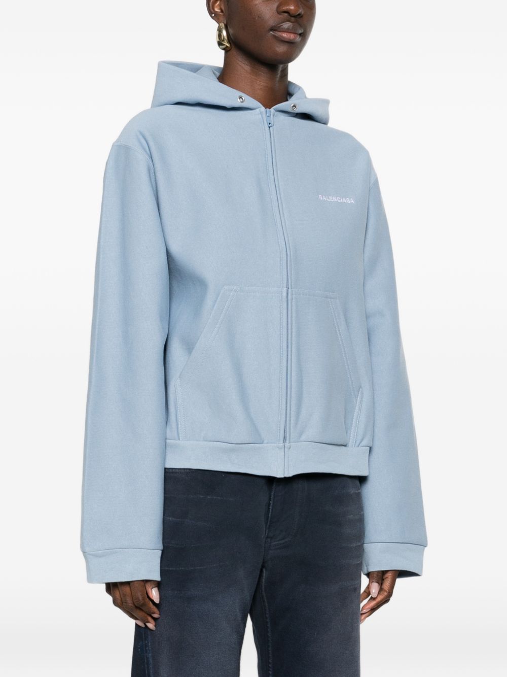 Balenciaga Zip-Up Hooded Sweater Clear Blue